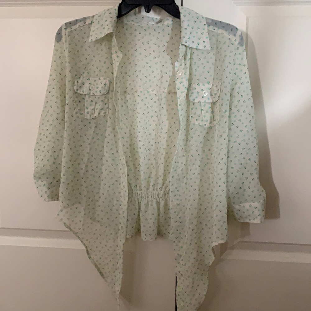 Blue/Green Patterned Sheer Button Up Shirt